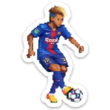 Neymar Jr, Brazilian soccer player with distinctive hairstyle, wearing soccer jersey, in action pose sticker