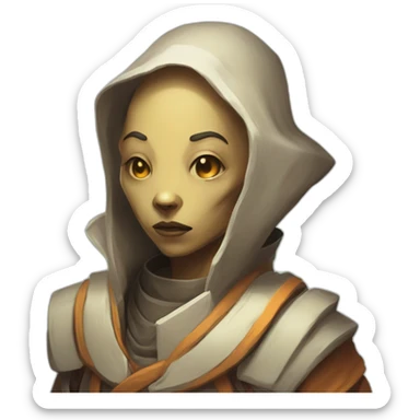 alien monk futuristic roguelike rpg style inspired by slay thee spire sticker