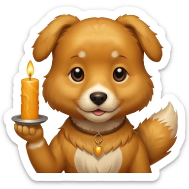 dog holding a lit aromatic candle in hand sticker