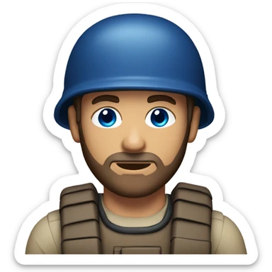 bomb disposal technician, tanned, blue eyes, brown hair and short beard sticker