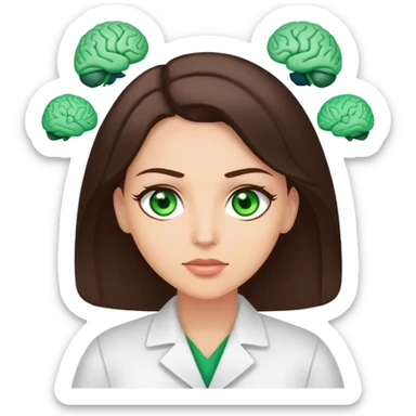 brunette counselor with green eyes discussing brain topic sticker