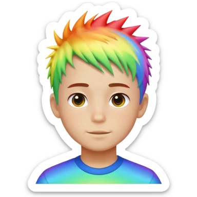 Boy with rainbow streaks — short spiky hair glowing under light. sticker