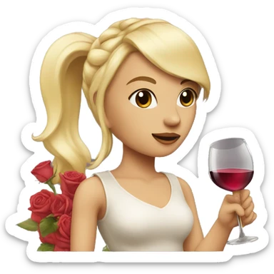 Blond girl with high ponytail and bangs holding a rose wine  sticker