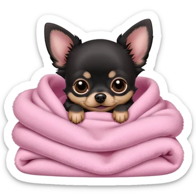 black chihuahua sleeping in pink blanket  sticker
