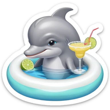 Dolphin in pool ring drinking margarita sticker