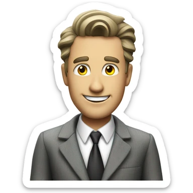 White collar criminal who is happy about getting a new home sticker