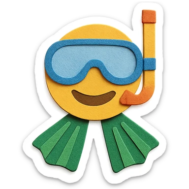 snorkel and flippers with layered paper effect on a white background in paper-craft style sticker