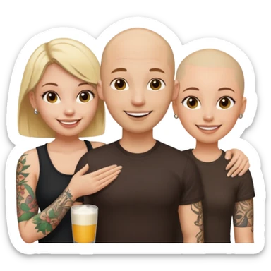throuple blonde female brunette female with tatted bald male sticker