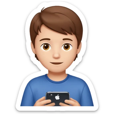 a brown haired boy playing on an iphone 16 smartphone sticker