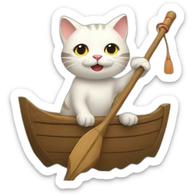A little cat is rowing a boat sticker