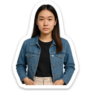 18-year-old Asian Finnish woman, neutral expression, modern casual style, clear facial features, no background sticker