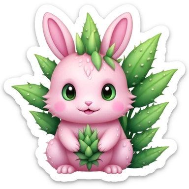 Kawaii bunny plant dragon with tiny spikes, extremely cute, giant sparkly eyes, blushing cheeks, pastel colors, small mouth, adorable expression sticker