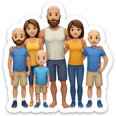 Family picture of Muscular Bald beard man with his wife long brown hair and 3 sons sticker