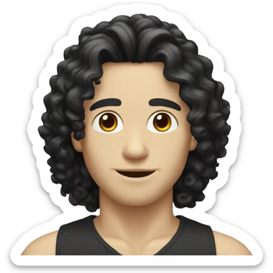 white skin man with long curly hair and black hair sticker
