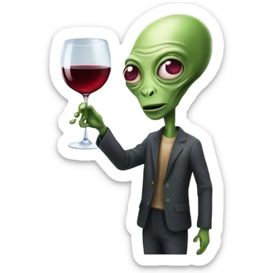 Person with a glas of wine and AN alien sticker
