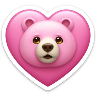 a pink heart with a tiny bear infront of it sticker