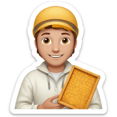 male bee keeper with brown hair, white outfit,  sticker