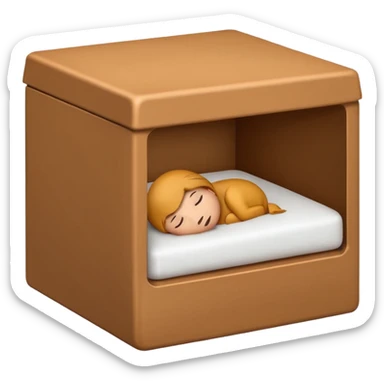 emoji of sleeping box, box is brown colored, open and empty, with a Zzz sticker