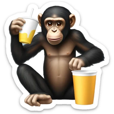 Chimp drinking out a styrofoam cup  sticker