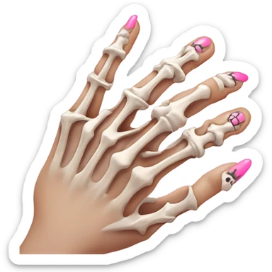 Pretty skeleton 5 fingers hand with pink nails manicure girly design but stylish minimalistic sticker