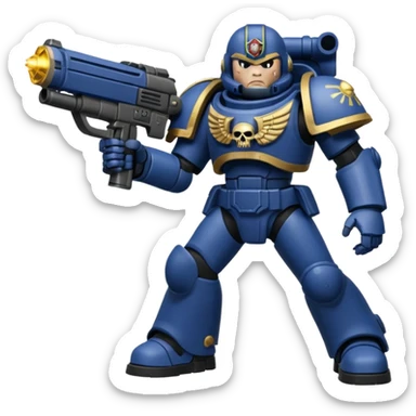 warhammer40k space marine holding a weapon. Weapon is firing. sticker