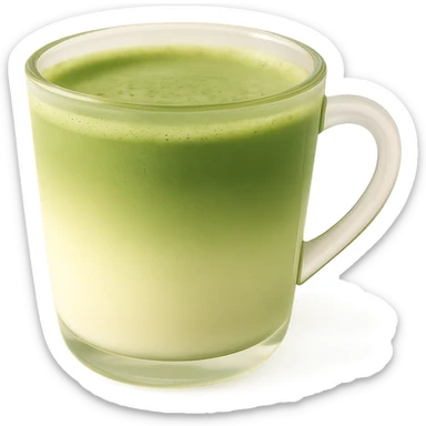 matcha latte in a transparent cup, charming gradient from green to creamy milk, soft and dreamy atmosphere sticker