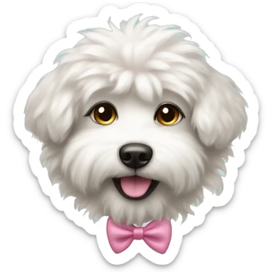 white fluffy dog with pink bow sticker