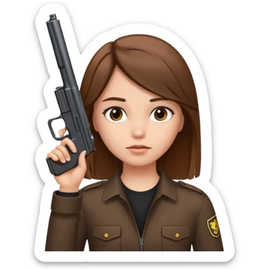 girl w brown straight hair holding a gun to her head sticker