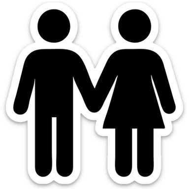 a couple holding hands and standing straight, minimal flat icon style sticker
