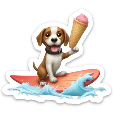 Dog surfing with ice cream cone while catching a fish sticker