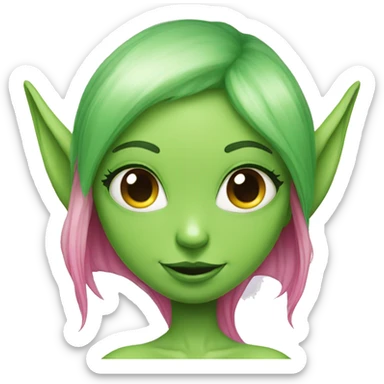 green alien girl with elf ears and pink hair sticker