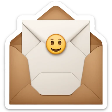 blank greeting card open with brown envelope next to it sticker