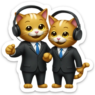 Two happy cats, shaking hands in suits with headphones on.   sticker