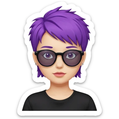 girl with short messy purple hair and sunglasses above head sticker