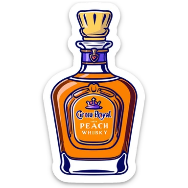 Crown Royal Peach whisky bottle with orange bag sticker
