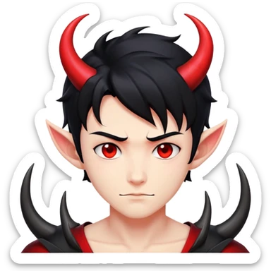 Cool anime devil boy with black hair and curved horns sticker