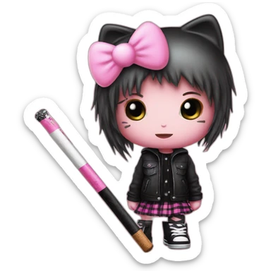 emo hello kitty sigarette black pink sticker