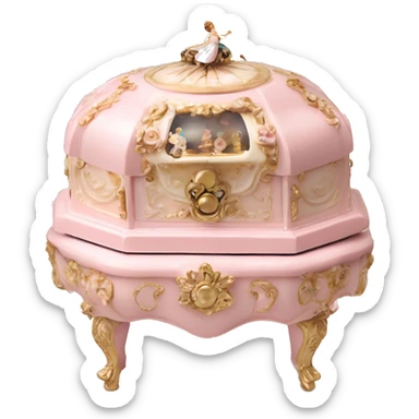 Vintage rococo light pink music box with ballerina sticker