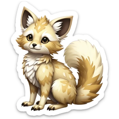 Epic Feral Rare Fantasy shiny edgy cool fluffy Vernid-Trico-species-hybrid-animal by LiLaiRa, random markings, tufted tail, tufted ears, full body sticker