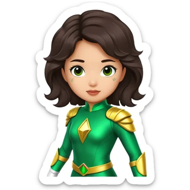 green Power Ranger Asian girl with dark brown wavy hair sticker
