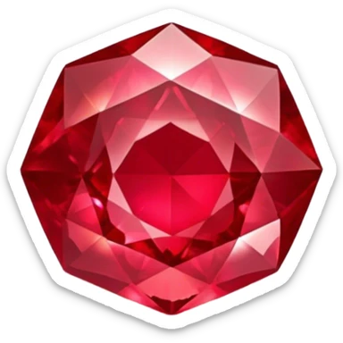 Cinematic Realistic Ruby Emoji, Deep and rich, with a smooth, polished surface gleaming in brilliant red, the facets catching light and casting fiery reflections. The rich color seems to glow with an inner warmth, while a soft, subtle shimmer highlights the edges. Soft glowing outline, capturing the essence of passionate beauty and timeless elegance in a precious ruby. sticker