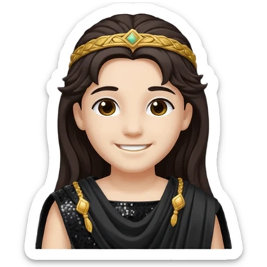 Libera from Roman Deities with long dark brown hair, black sequin toga sticker
