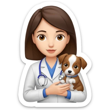 brunette woman veterinarian with puppy sticker