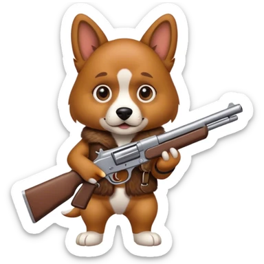 dog holding a gun  sticker