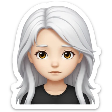 white haired girl with long hairs black eyes chibi with different emotions sticker
