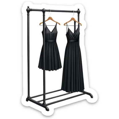 metal clothing rack with a formal black dress hanging sticker
