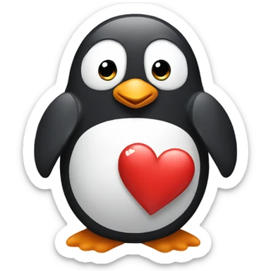 Penguin holding heart sticker