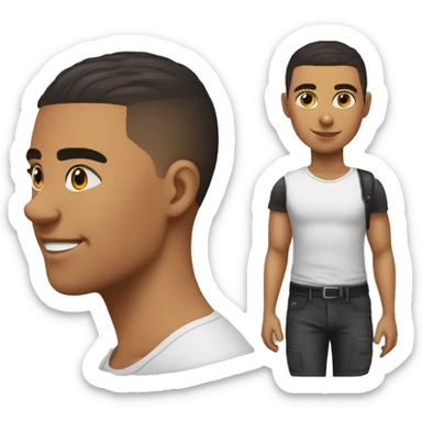 Joven con línea en la ceja, cabello liso color negro con corte Buzz cut sticker