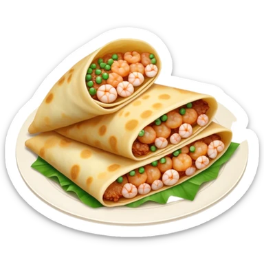 Bánh Xèo Cinematic Realistic Bánh Xèo Dish Emoji, depicted as a crispy, folded semi circle crepe filled with tiny shrimp and pork, rendered with dynamic textures and vibrant, appetizing lighting. sticker