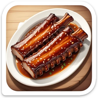 cinematic-realistic-barbeque-ribs-dish-emoji,-depicted-as-succulent,-slow-cooked-ribs-with-a-sticky-smoky-glaze-rendered-with-rich-textures-and-dynamic,-appetizing-lighting. baby back spare ribs sticker
